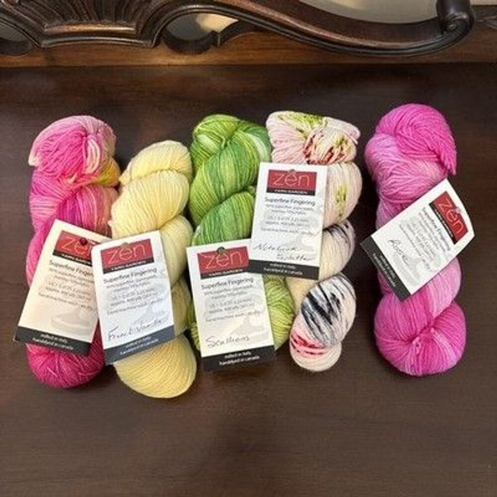 Lot 5 Zen Yarn Garden - superfine fingering merino wool pink white kit SF-1165